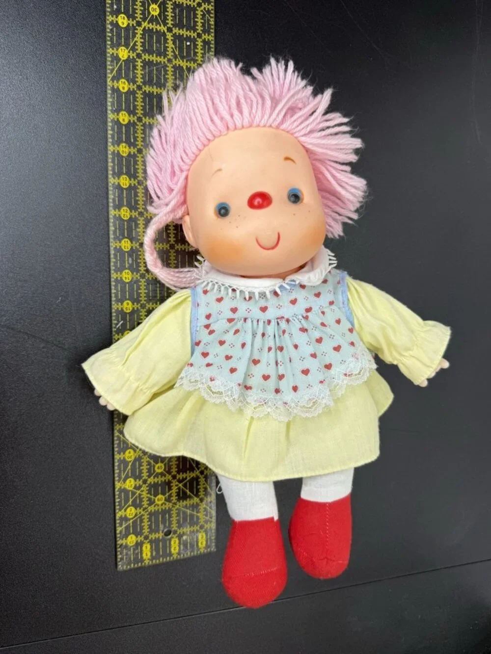 Vintage 1980s Ice Cream Girl Doll 10-12”. Pink Hair Hat Soft Body Play Doll